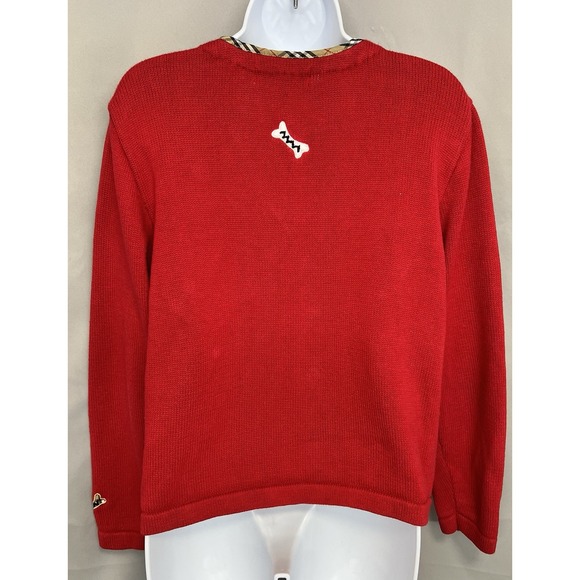 Vintage Y2K Jack B. Quick Red Sz Large Dogs Bones‎ Cardigan Sweater Y2K - Picture 3 of 10